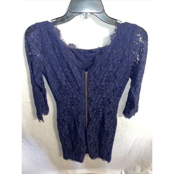 Diane Von Furstenberg Laced Dress Women’s Size 2 Blue 3/4 Sleeve MIDI - Picture 7 of 12